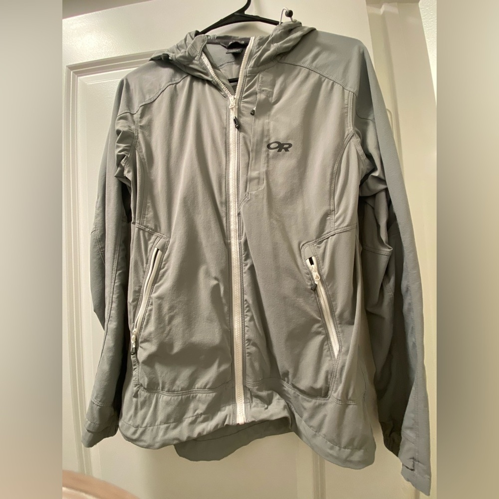 Outdoor Research Womens Ferrocci Hooded Jacket Size Small Light Gray Nylon
